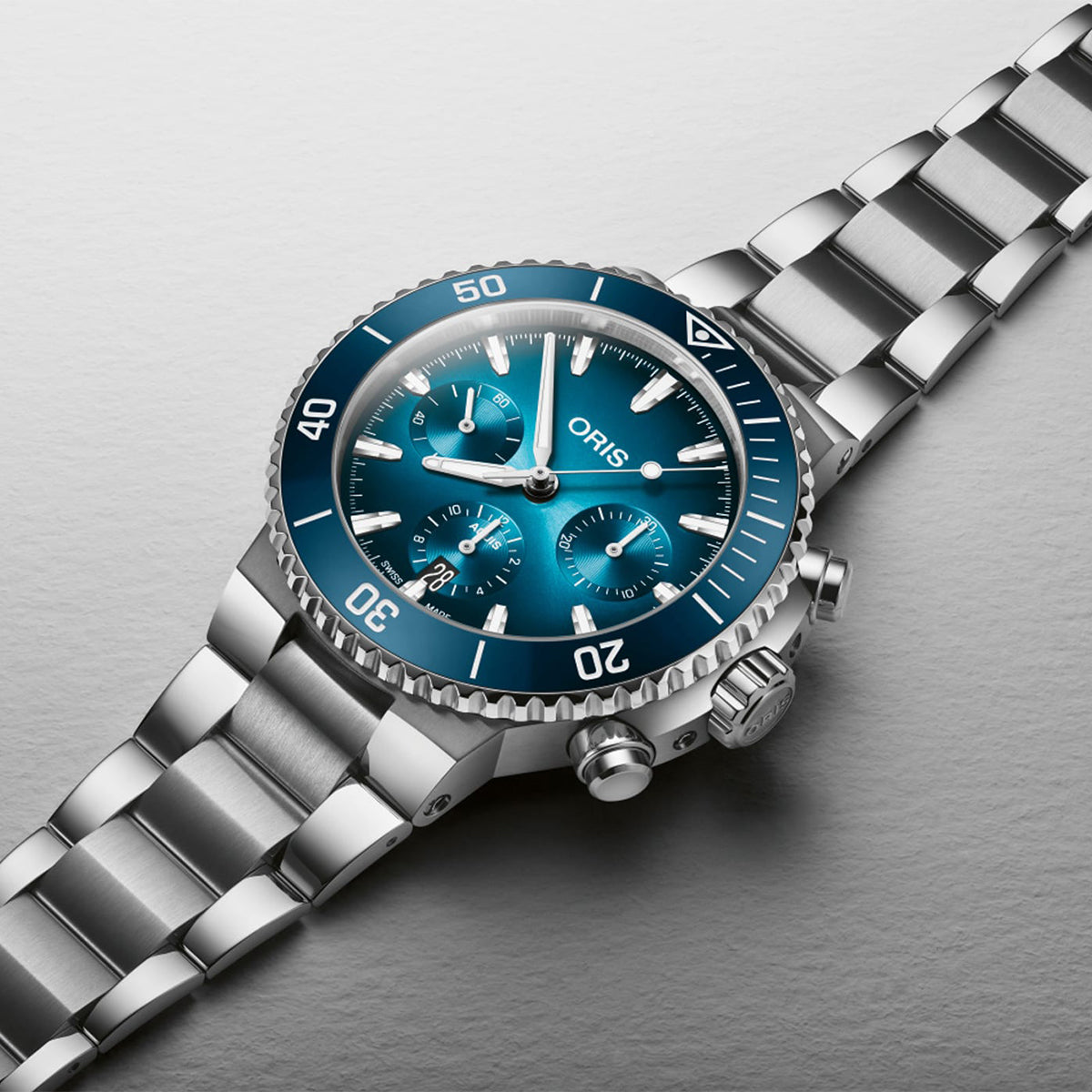 aquis chronograph oris blue dial watch