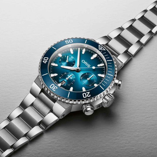 Oris Men's Aquis Chronograph Automatic Stainless Steel Watch with Blue Dial