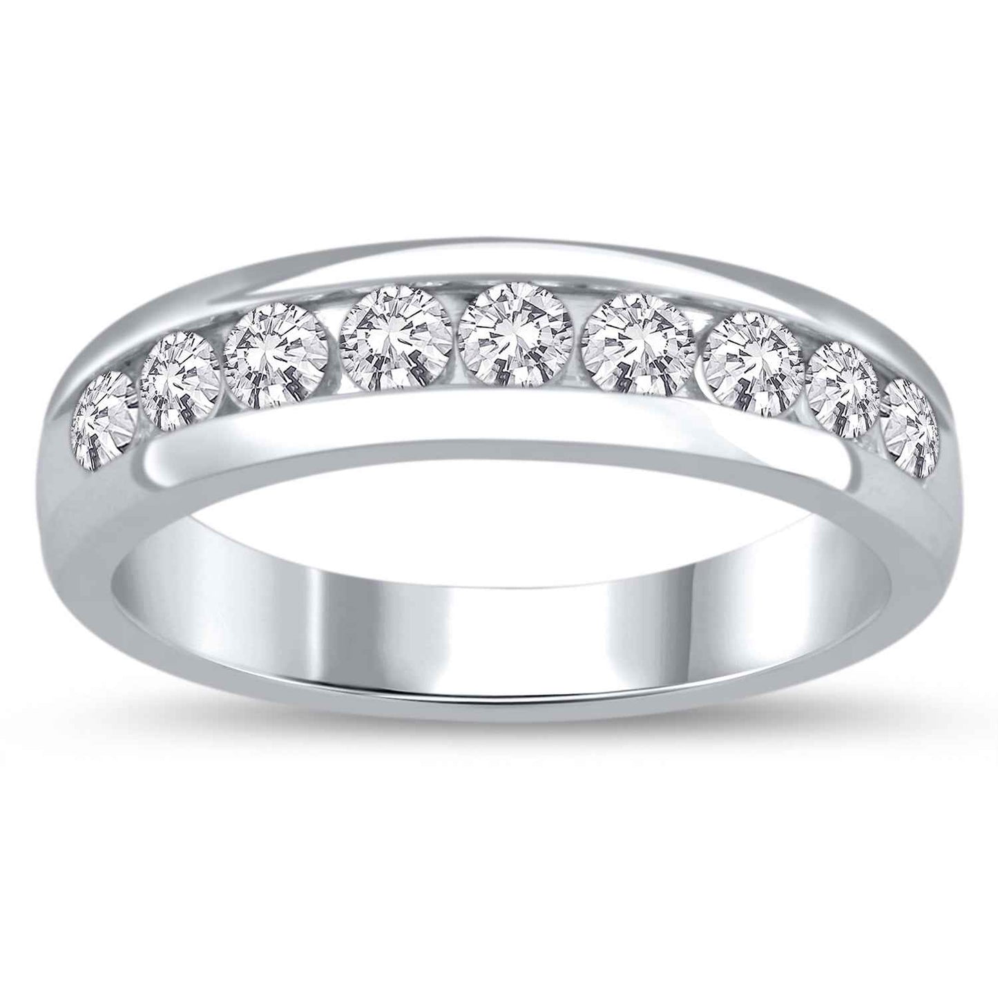 Men's 1 ct. tw. Round Brilliant Machine-Set Diamond Wedding Band in Polished 10K White Gold