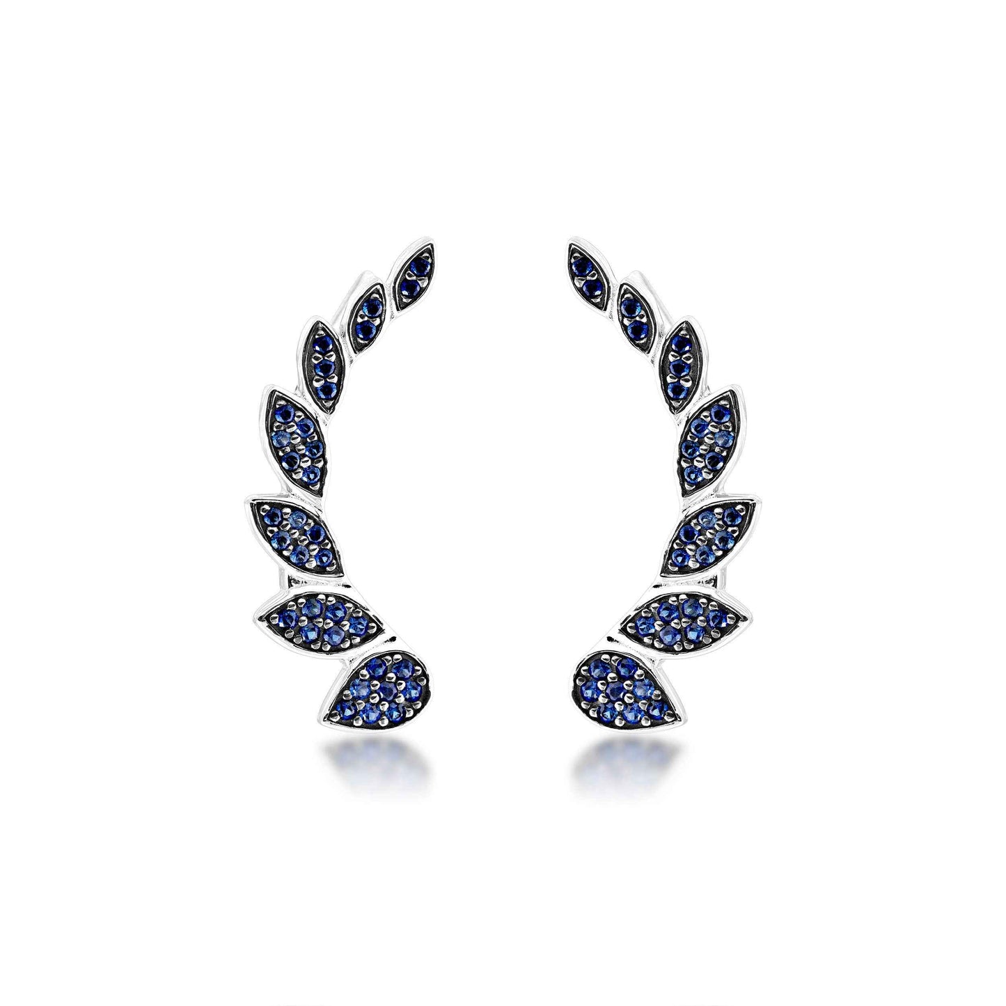 Created Round Blue Sapphire Journey Ear Crawlers in Sterling Silver