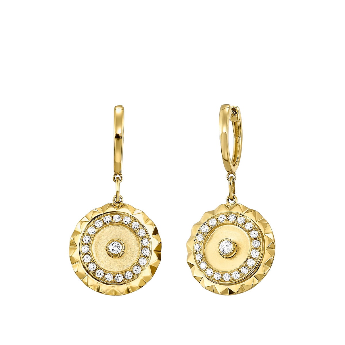Passion 1/2 ct. tw. Diamond Geometric Disc Drop Huggie Hoop Earrings in 14K Yellow Gold