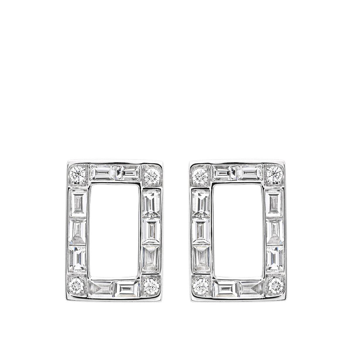 Sirus Tanya 7/8 ct. tw. Baguette & Round Diamond Rectangle Earrings in 14K White Gold