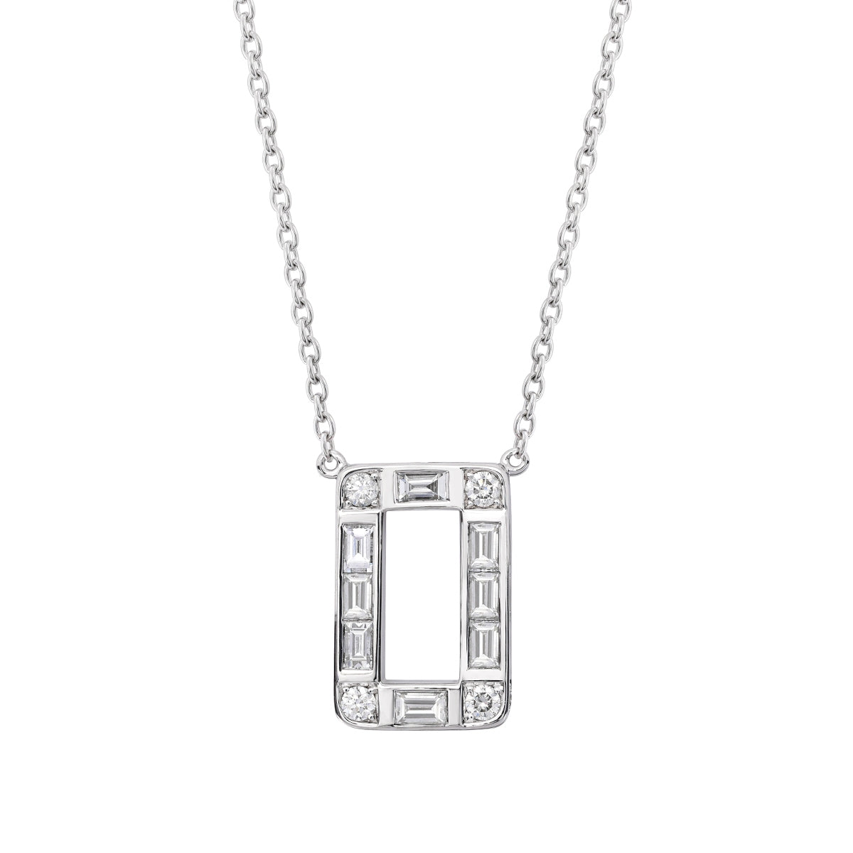 Sirus Tanya 1-3/8 ct. tw. Emerald Cut & Round Diamond Rectangle Necklace in 18K White Gold