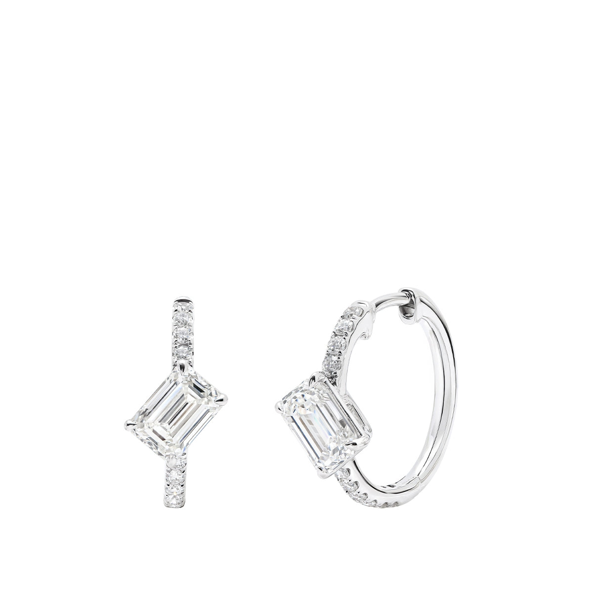 Sirus Tanya 1-1/5 ct. tw. Emerald Cut Diamond Hoop Earrings in 18K White Gold