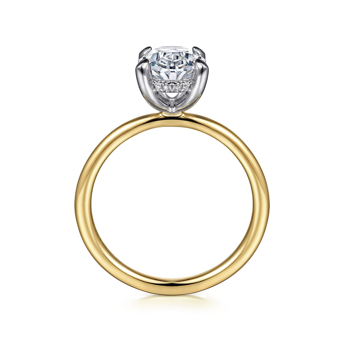 Gabriel & Co. Diamond Accent Hidden Halo Oval Semi-Mount Engagement Ring in 14K Yellow Gold front view
