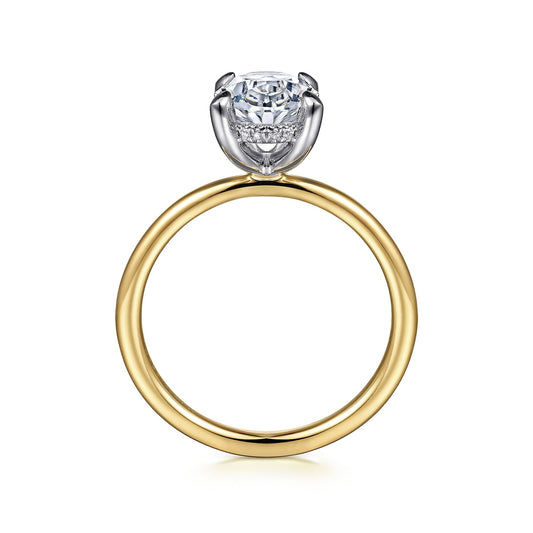Gabriel & Co. Diamond Accent Hidden Halo Oval Semi-Mount Engagement Ring in 14K Yellow Gold front view