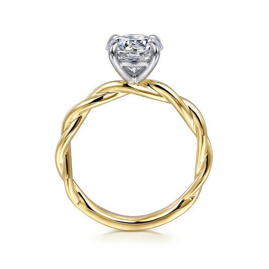 Gabriel & Co. Round Solitaire Twist Semi-Mount Engagement Ring in 14K Yellow Gold close-up detail