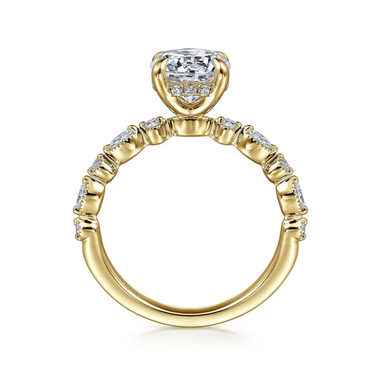 Gabriel & Co. 1/4 ct. tw. Diamond Round Semi-Mount Engagement Ring in 14K Yellow Gold close-up detail