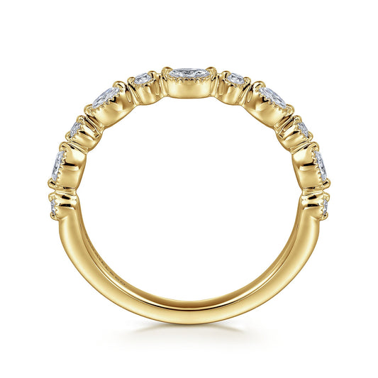 Gabriel & Co. 1/4 ct. tw. Marquise & Round Diamond Wedding Ring in 14K Yellow Gold close-up detail