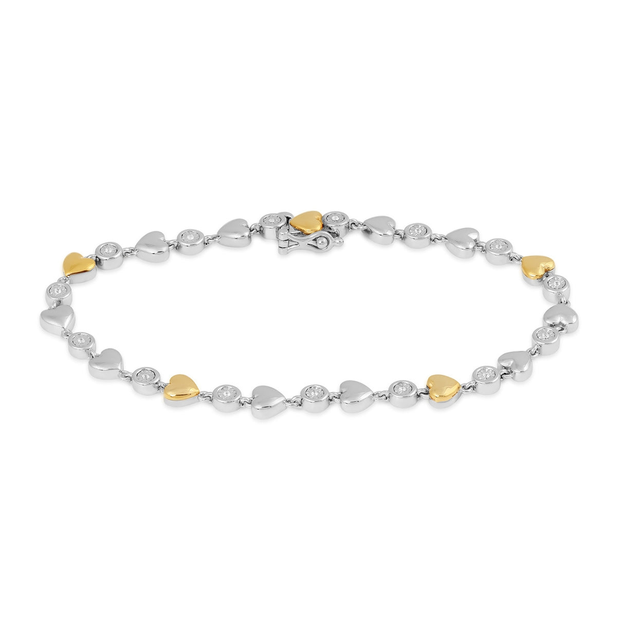 1/10 ct. tw. Diamond Heart Bracelet in Sterling Silver & 10K Yellow Gold
