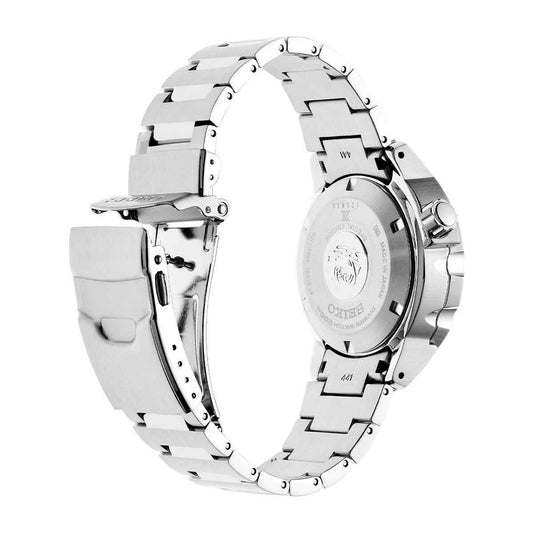 Seiko Men's Prospex US Automatic Stainless Steel Watch with Green Dial close-up detail