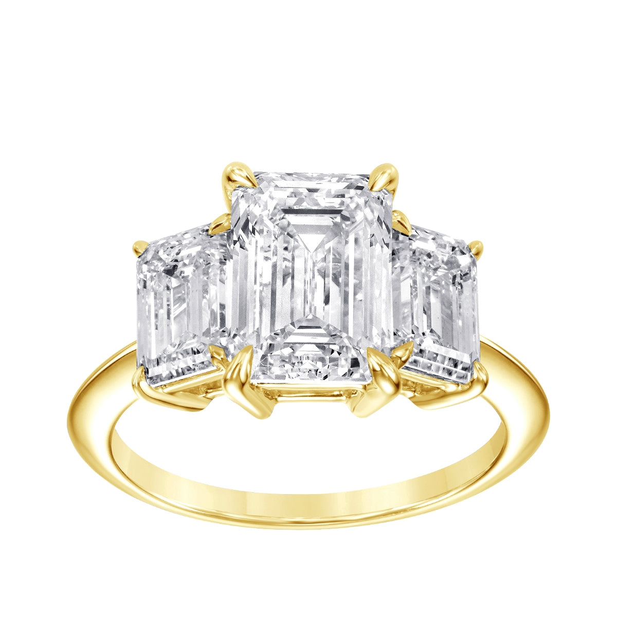 Adamante 5 ct. tw. Lab-Grown Emerald Cut Diamond 3-Stone Engagement Ring in 14K Yellow Gold