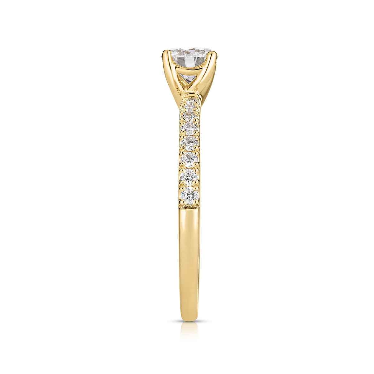 Natural 3/4 ct. tw. Round Brilliant Diamond Engagement Ring in 14K Yellow Gold close-up detail