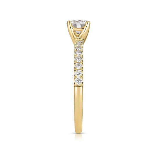 Natural 3/4 ct. tw. Round Brilliant Diamond Engagement Ring in 14K Yellow Gold close-up detail