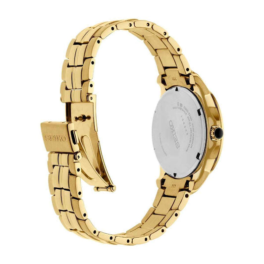 Seiko Ladies' Coutura Quartz Gold-Tone Stainless Steel Watch with Mother of Pearl Dial close-up detail
