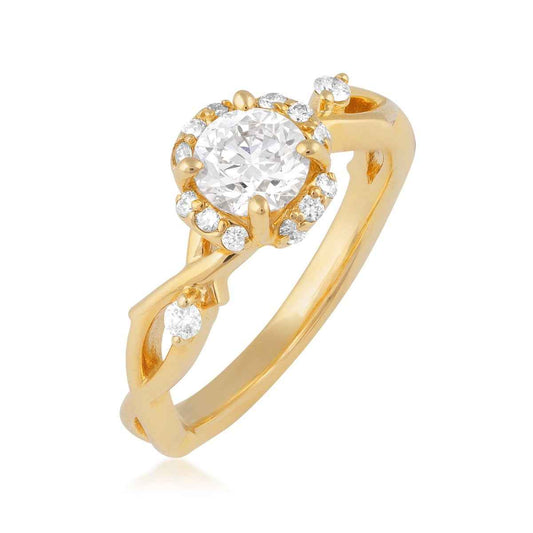 Natural 7/8 ct. tw. Round Brilliant Diamond Halo Engagement Ring in 14K Yellow Gold front view