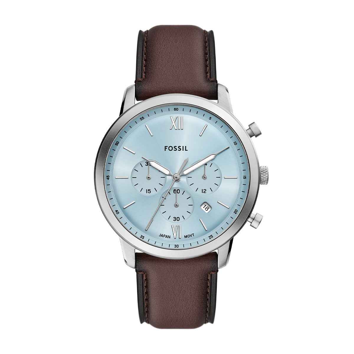 Fossil Men's Neutra Quartz Stainless Steel Watch with Blue Dial & Brown Leather Strap