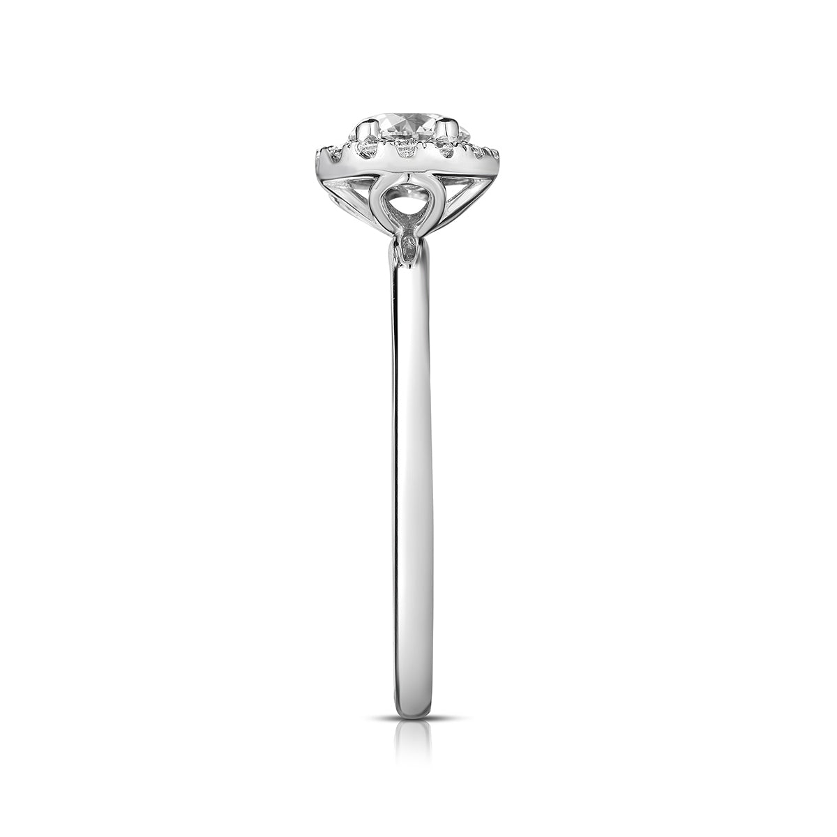 Natural 5/8 ct. tw. Round Brilliant Diamond Halo Engagement Ring in 14K White Gold close-up detail