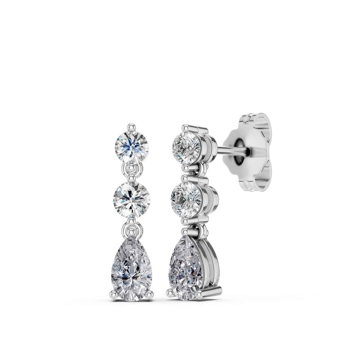 Adamante 3/4 ct. tw. Lab-Grown Pear & Round Diamond Dangle Earrings in 14K White Gold