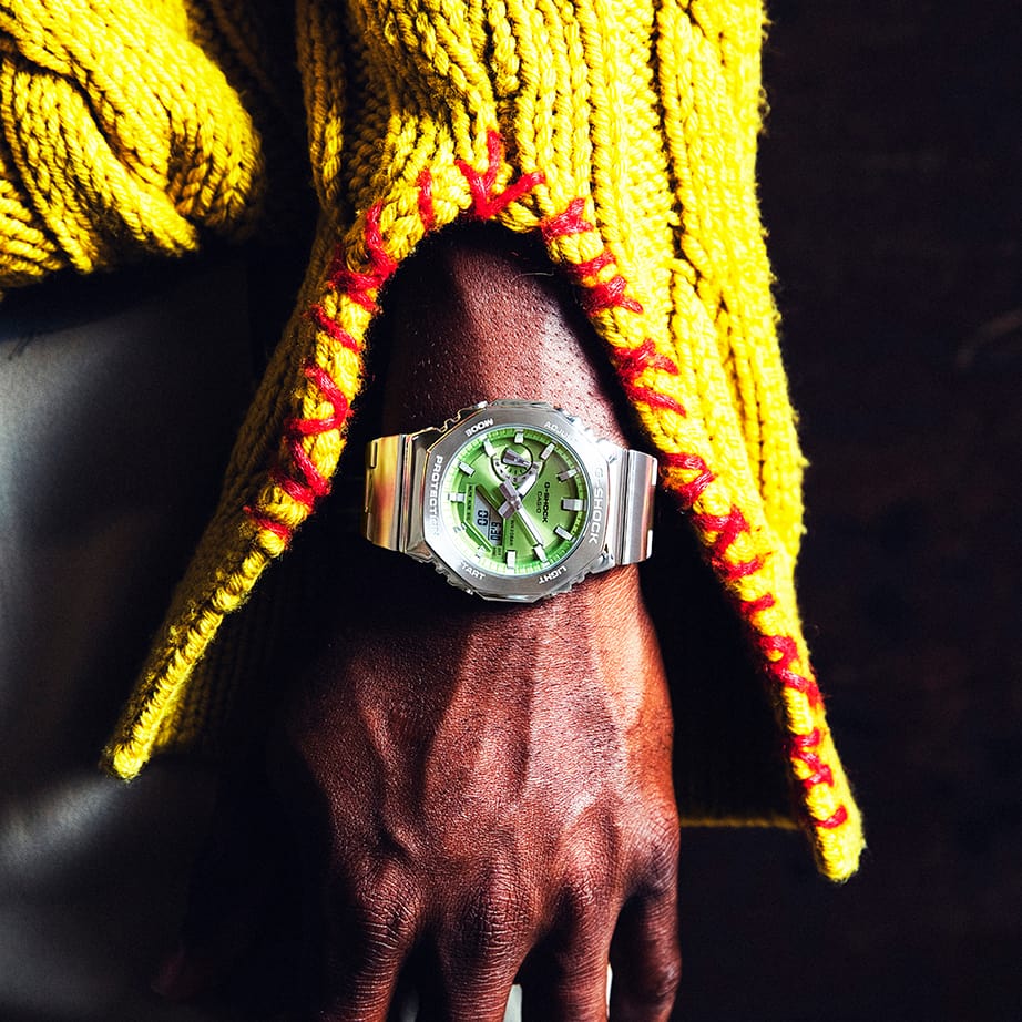 G steel quartz green dial watch model
