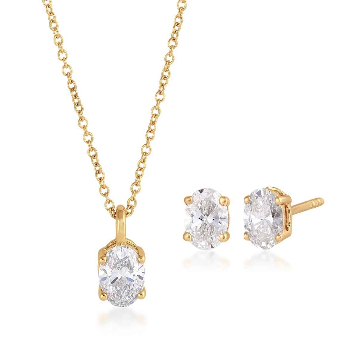 Adamante 1 ct. tw. Lab-Grown Oval Diamond Solitaire Pendant & Earring Box Set in 10K Yellow Gold