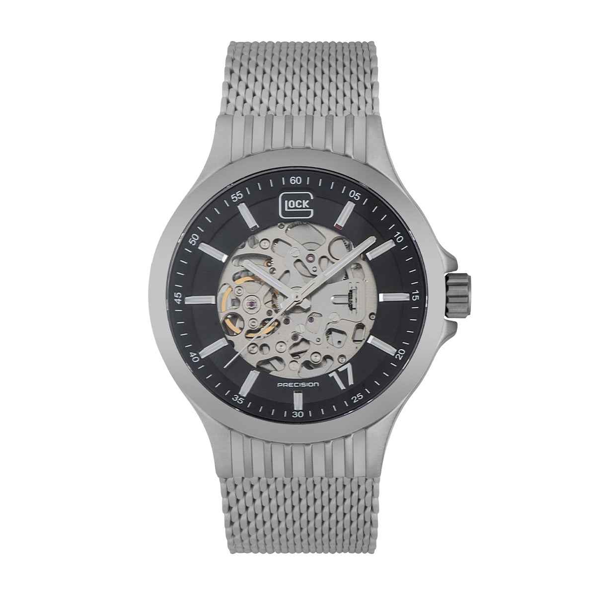 Glock Men's Automatic Gray Stainless Steel Watch with Black Dial & Gray Silicone Strap