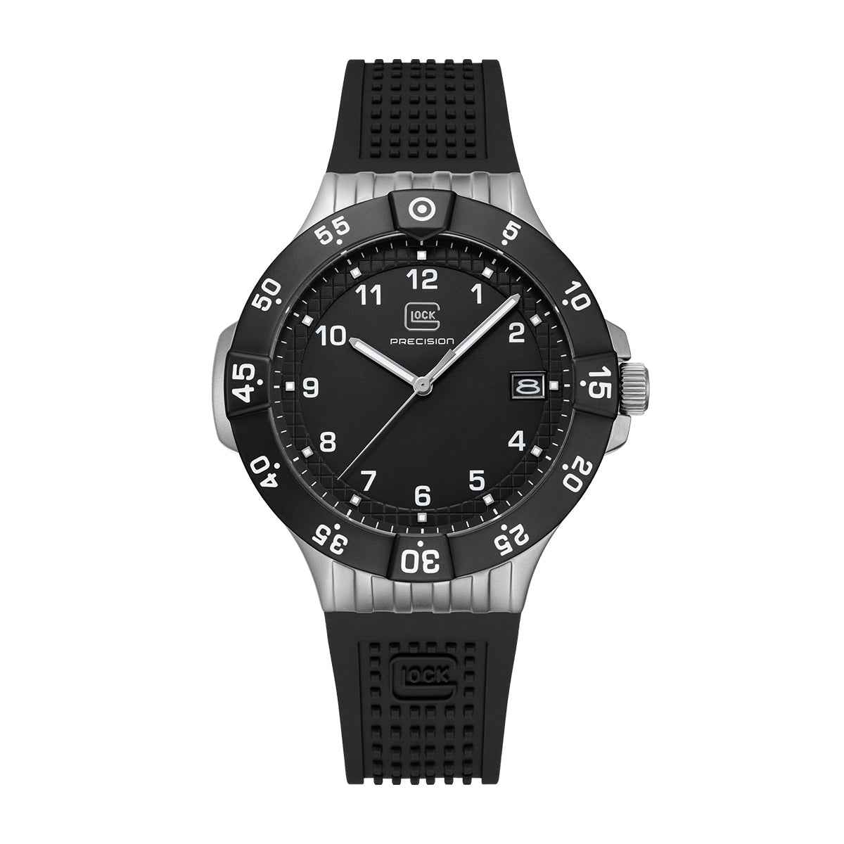 Glock Men's Quartz Gray Stainless Steel Watch with Black Dial & Silicone Strap