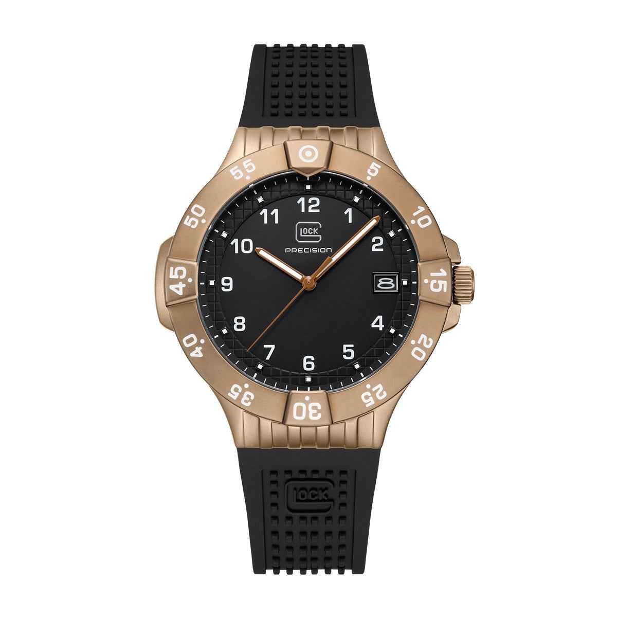 Glock Men's Quartz Brown Stainless Steel Watch with Black Dial & Silicone Strap