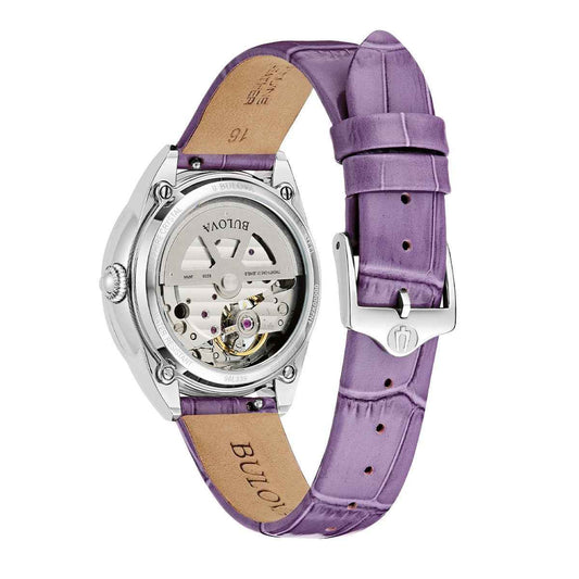 Bulova Ladies' Sutton Automatic Stainless Steel Watch with White Dial & Purple Leather Strap