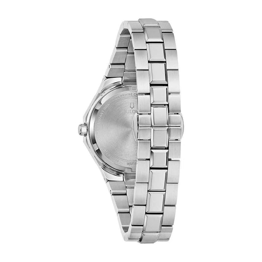 Bulova Ladies' Prestige Quartz Stainless Steel Watch with Purple Dial close-up detail