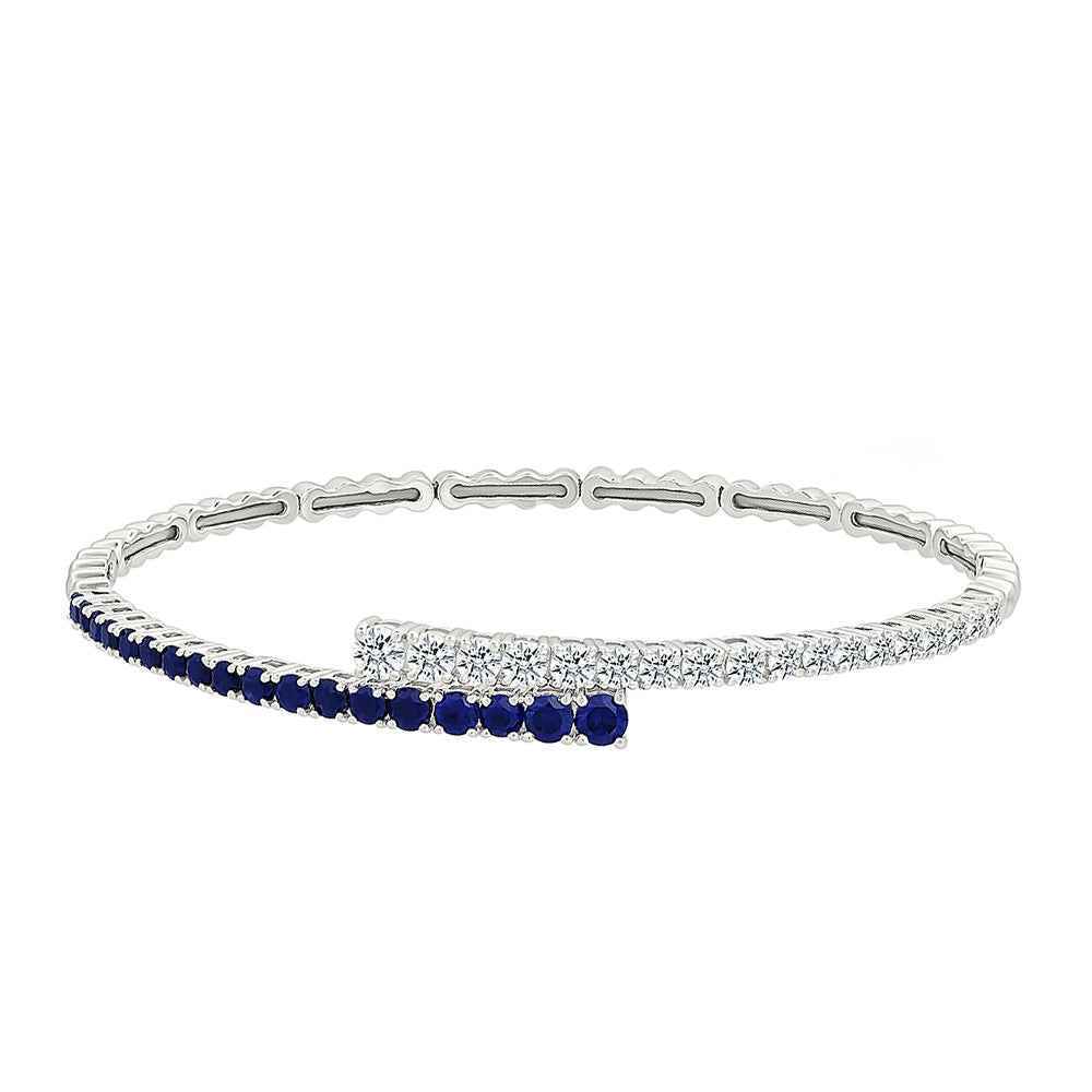 Created Blue & White Sapphire Graduated Bypass Flex Bangle Bracelet in Sterling Silver