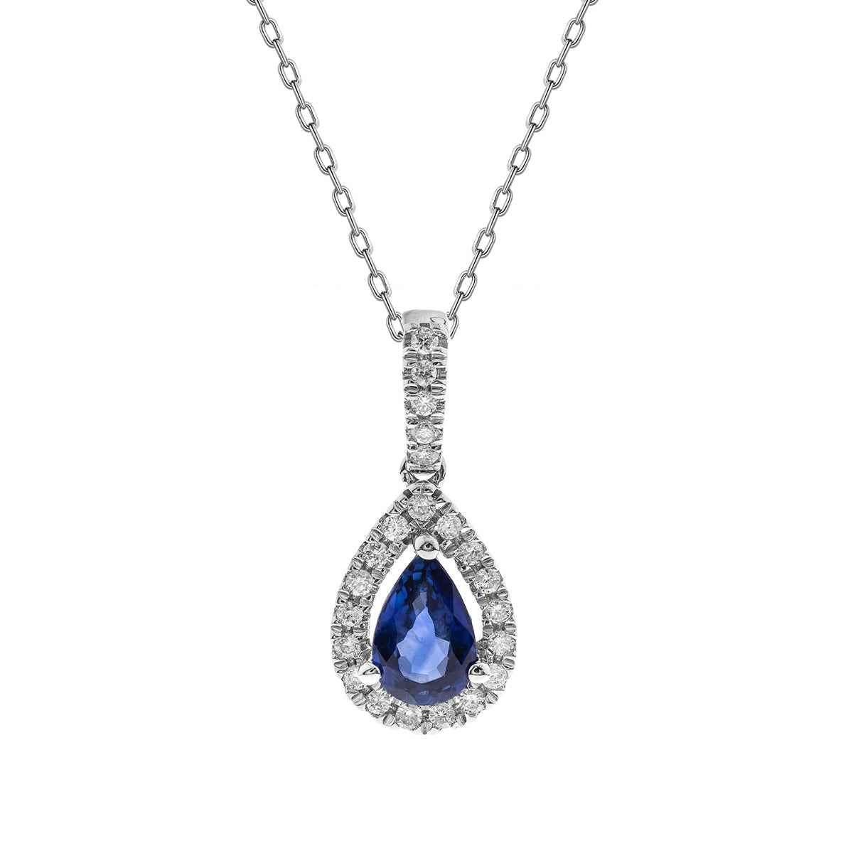 Pear Sapphire & 1/8 ct. tw. Diamond Halo Pendant in 10K White Gold