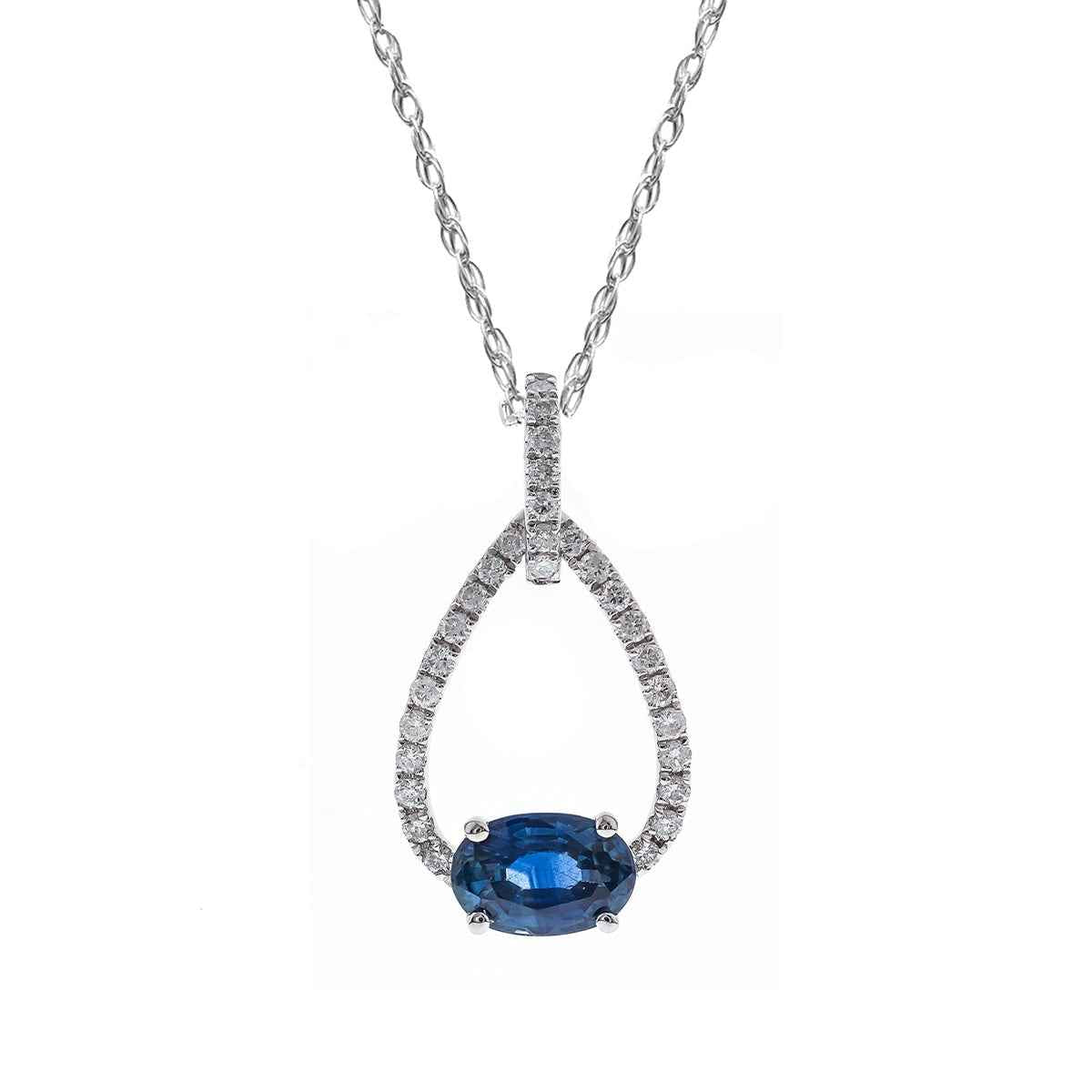 Oval Sapphire & 1/7 ct. tw. Diamond Teardrop Pendant in 10K White Gold
