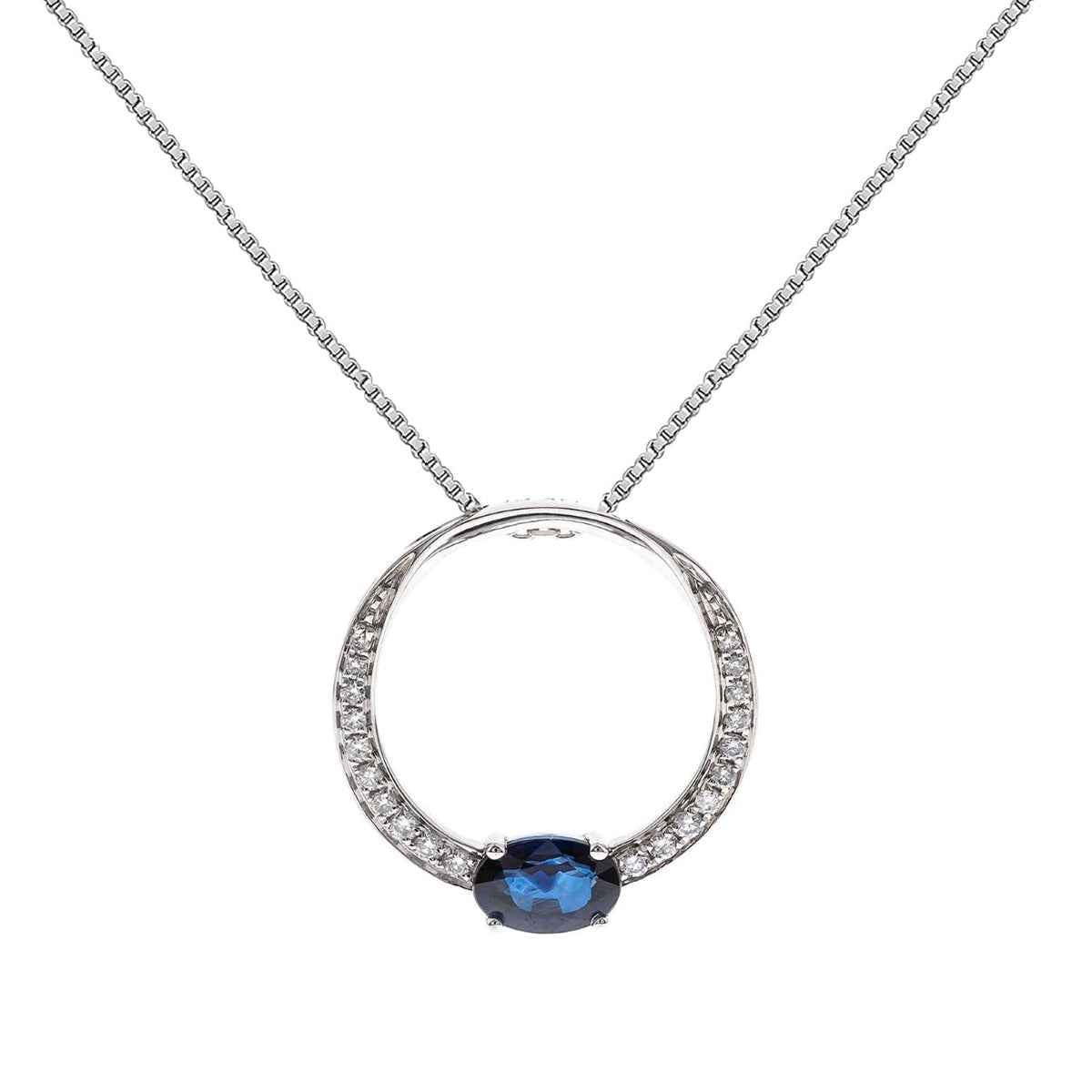 Oval Sapphire & 1/8 ct. tw. Diamond Circle Pendant in 10K White Gold