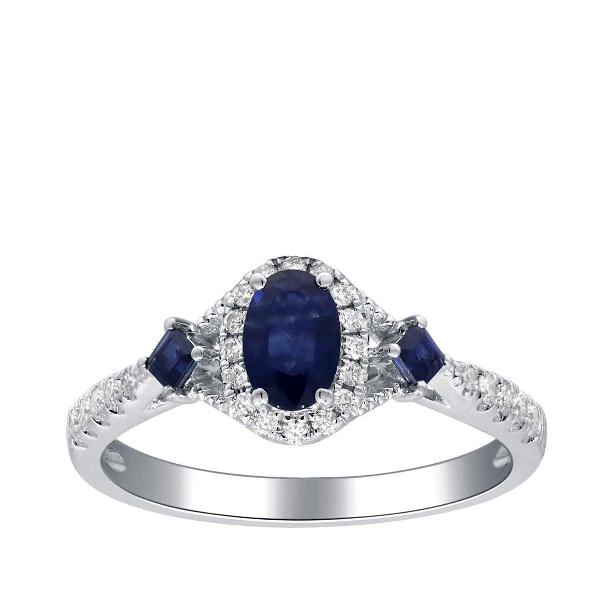 Oval & Princess Cut Sapphire & 1/6 ct. tw. Diamond Halo Ring in 10K White Gold