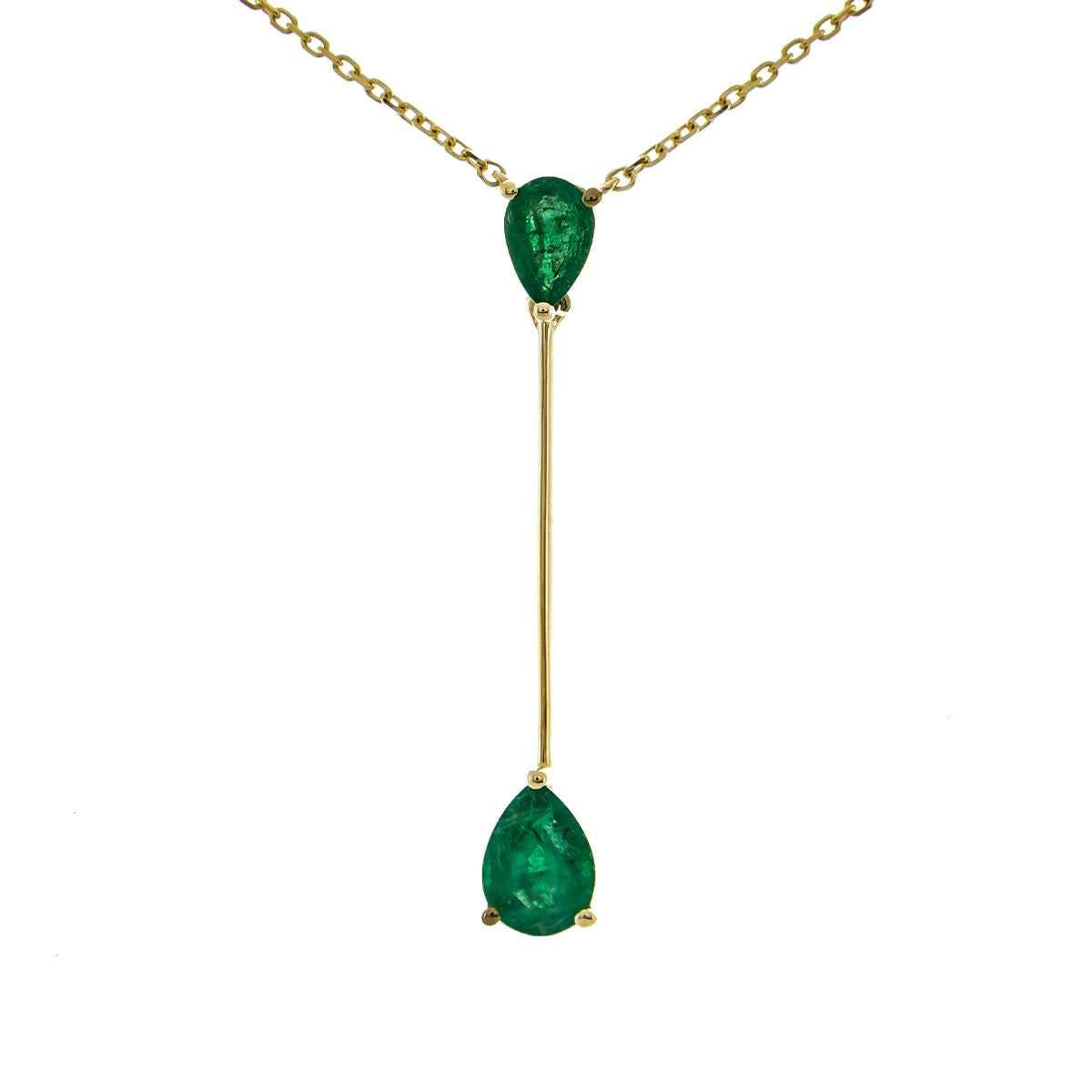 Pear Emerald Y Necklace in 10K Yellow Gold