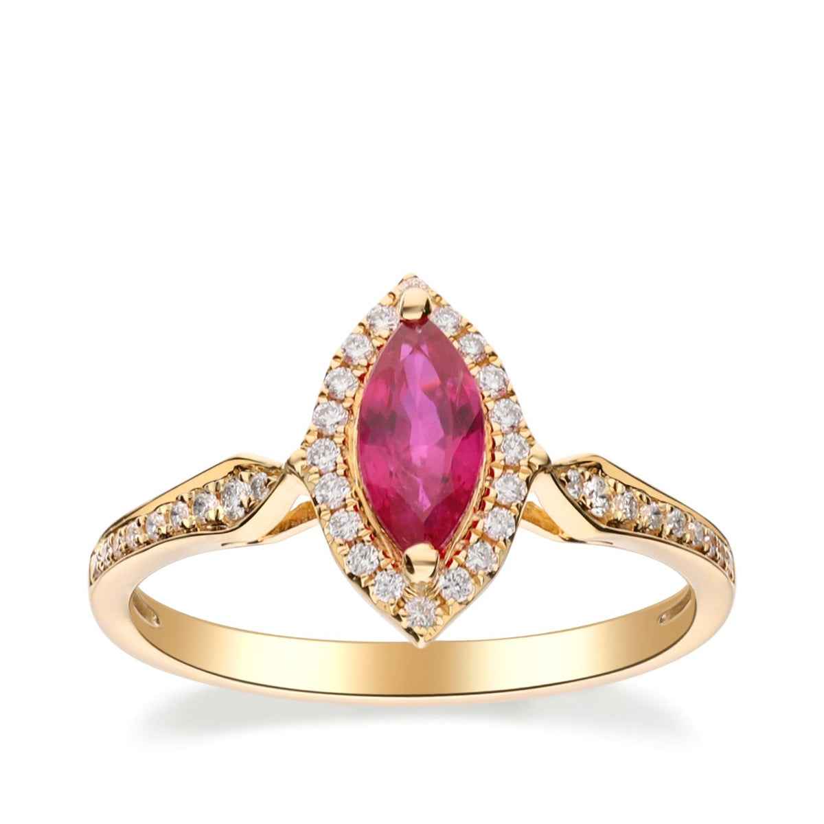 Marquise Ruby & 1/6 ct. tw. Diamond Halo Ring in 10K Yellow Gold