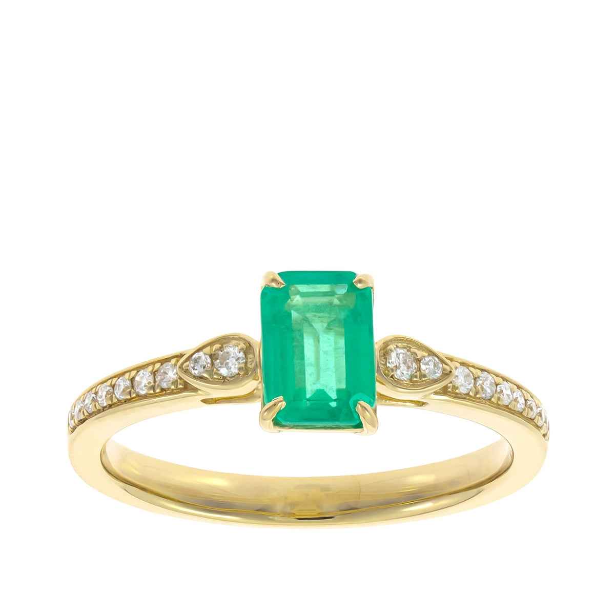 Emerald Cut Emerald & 1/8 ct. tw. Diamond Ring in 10K Yellow Gold