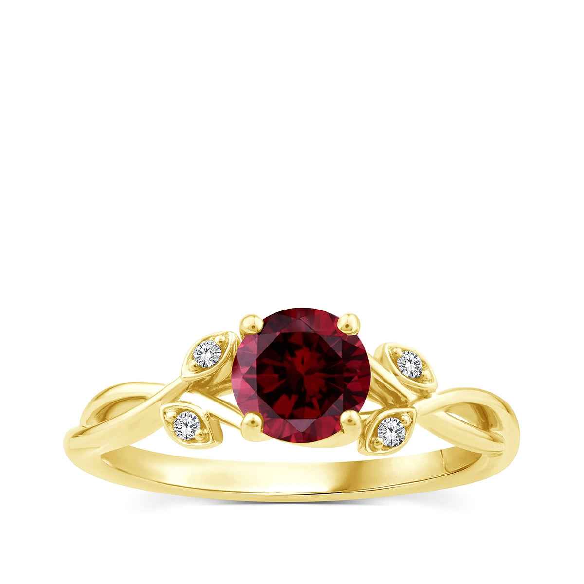 Round Garnet & Diamond Accent Ring in 10K Yellow Gold
