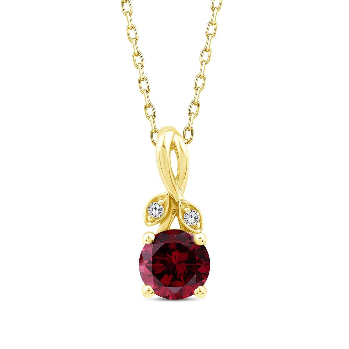 Round Garnet & Diamond Accent Pendant in 10K Yellow Gold