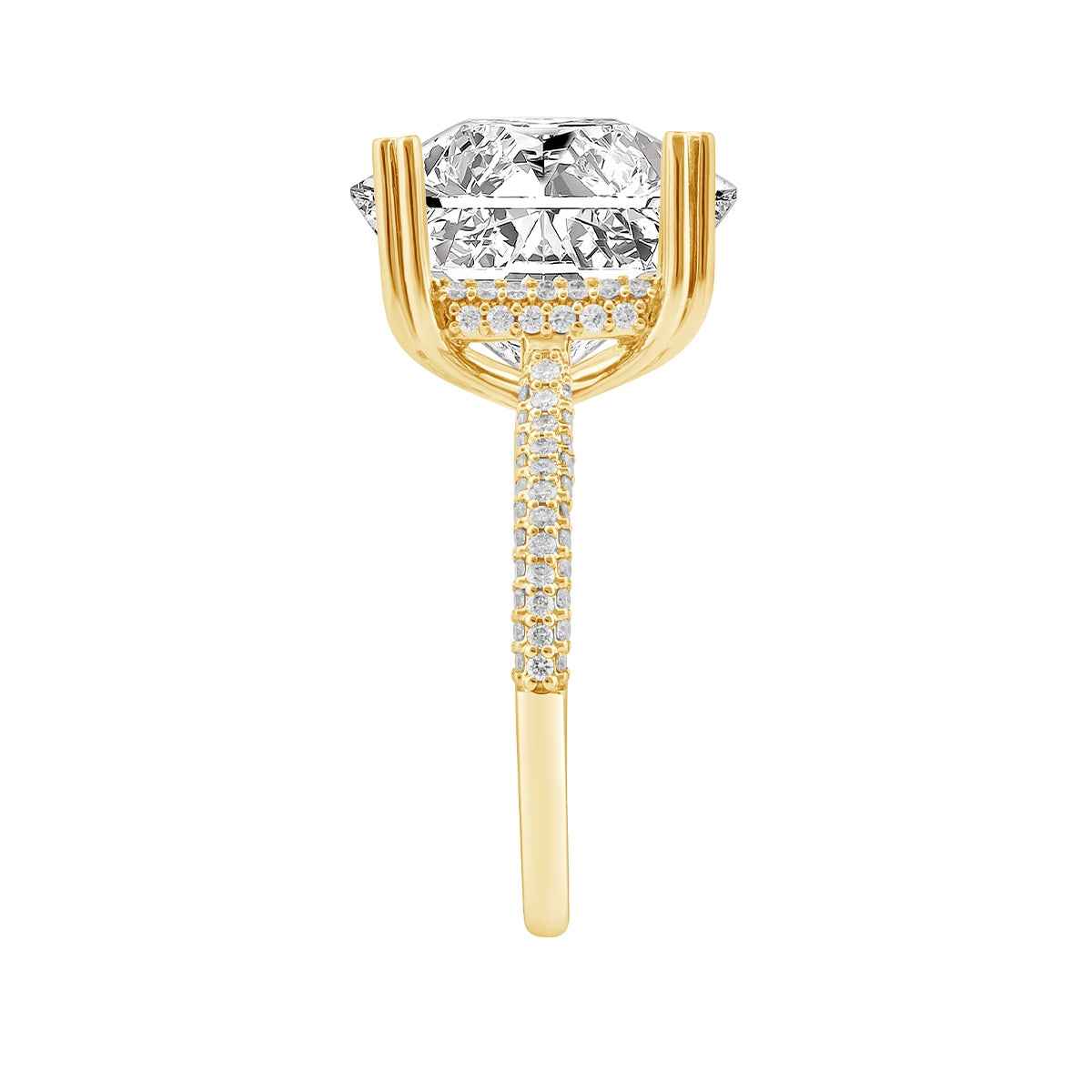Adamante 3-1/2 ct. tw. Lab-Grown Radiant Cut Diamond Hidden Halo Engagement Ring in 14K Yellow Gold side profile