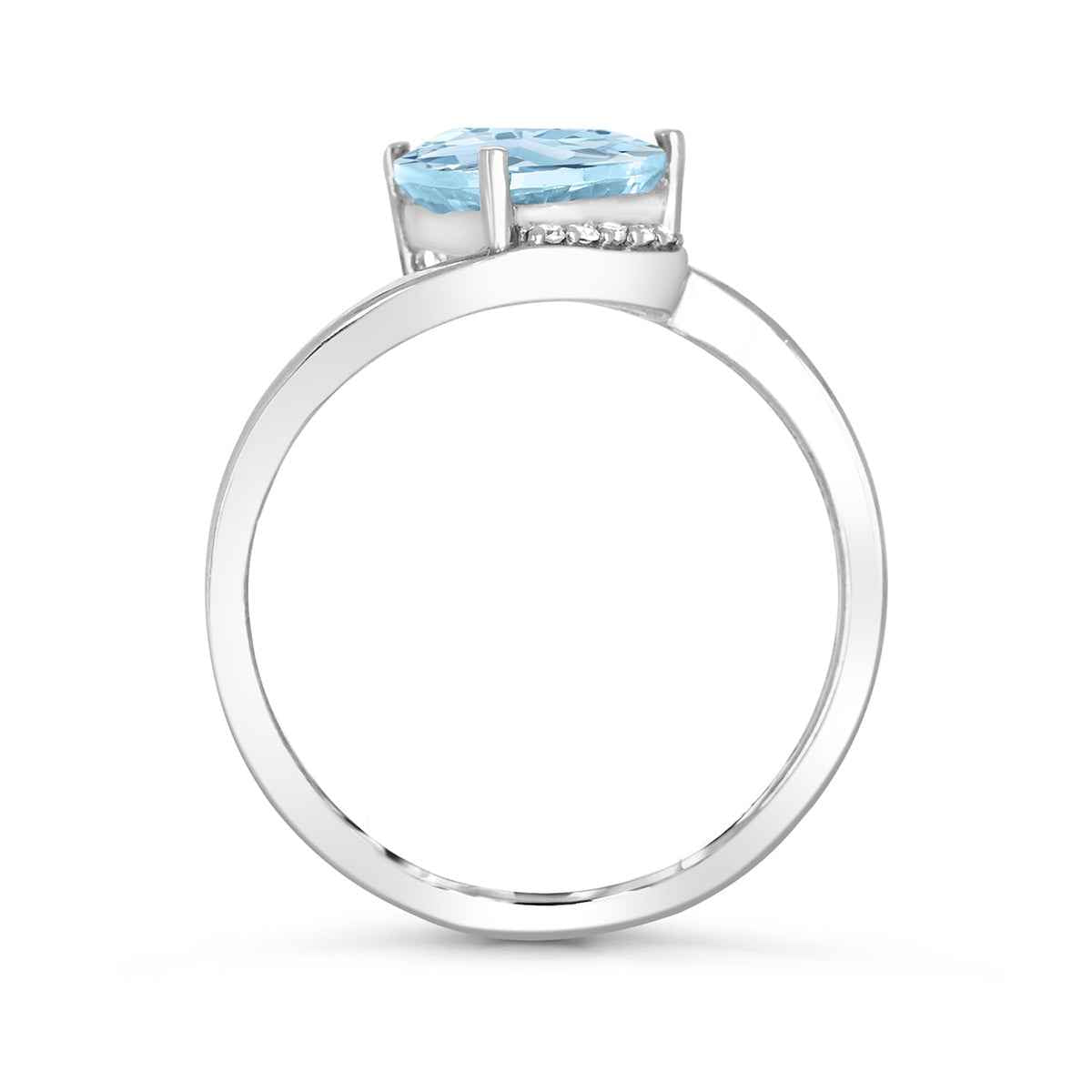 Trillion Aquamarine & Diamond Accent Bypass Ring in 10K White Gold close-up detail