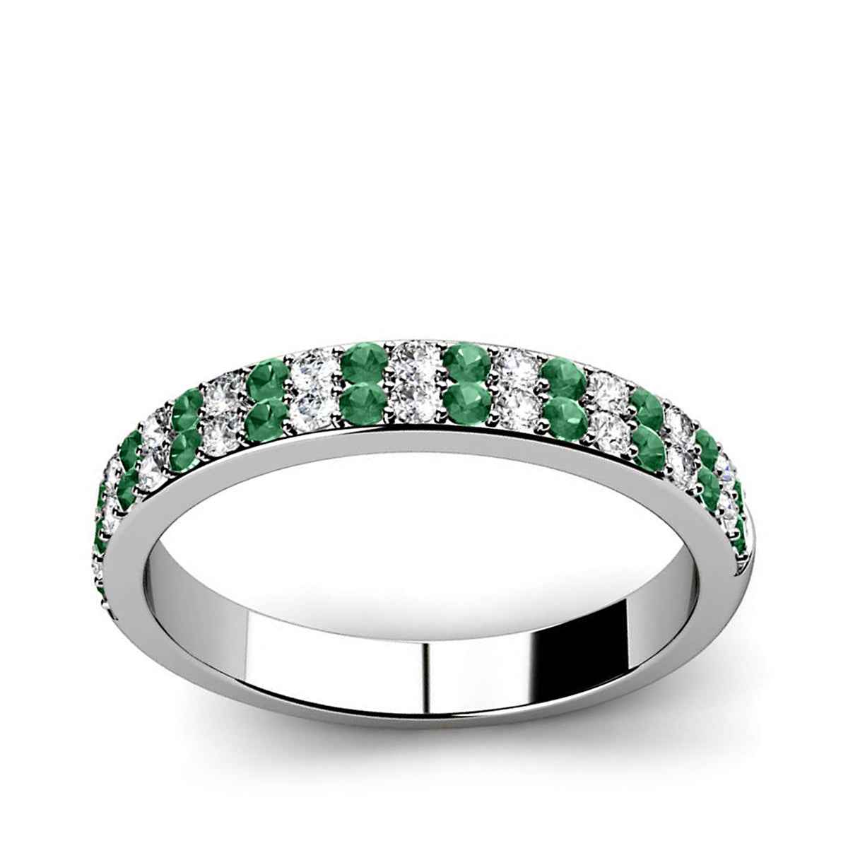 Round Emerald & 3/8 ct. tw. Diamond Double Row Ring in 14K White Gold