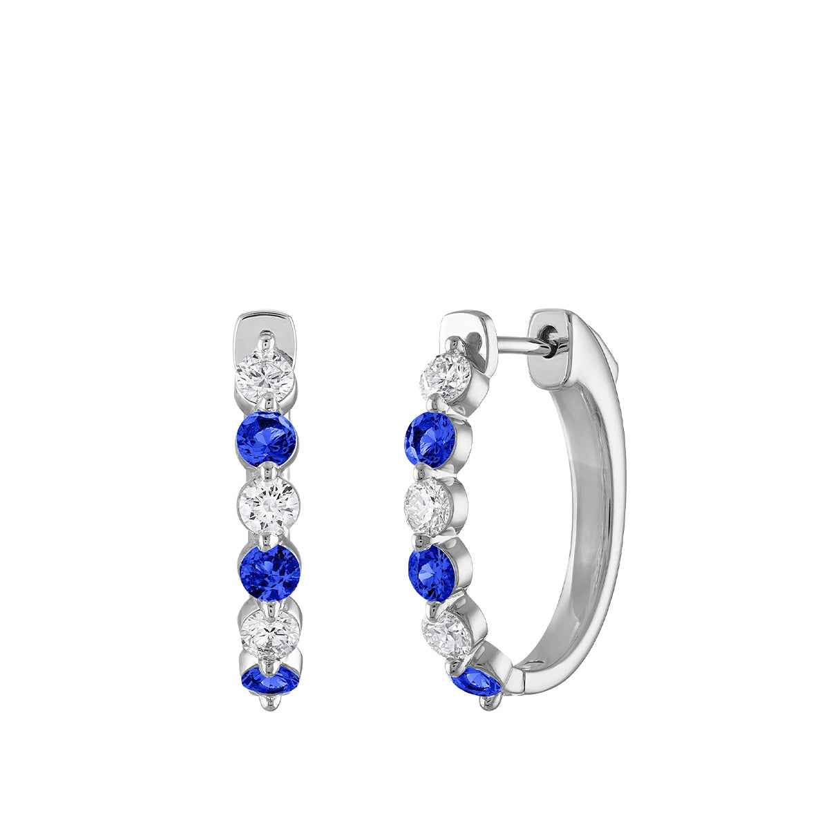 Round Sapphire & 1/2 ct. tw. Diamond Hoop Earrings in 14K White Gold