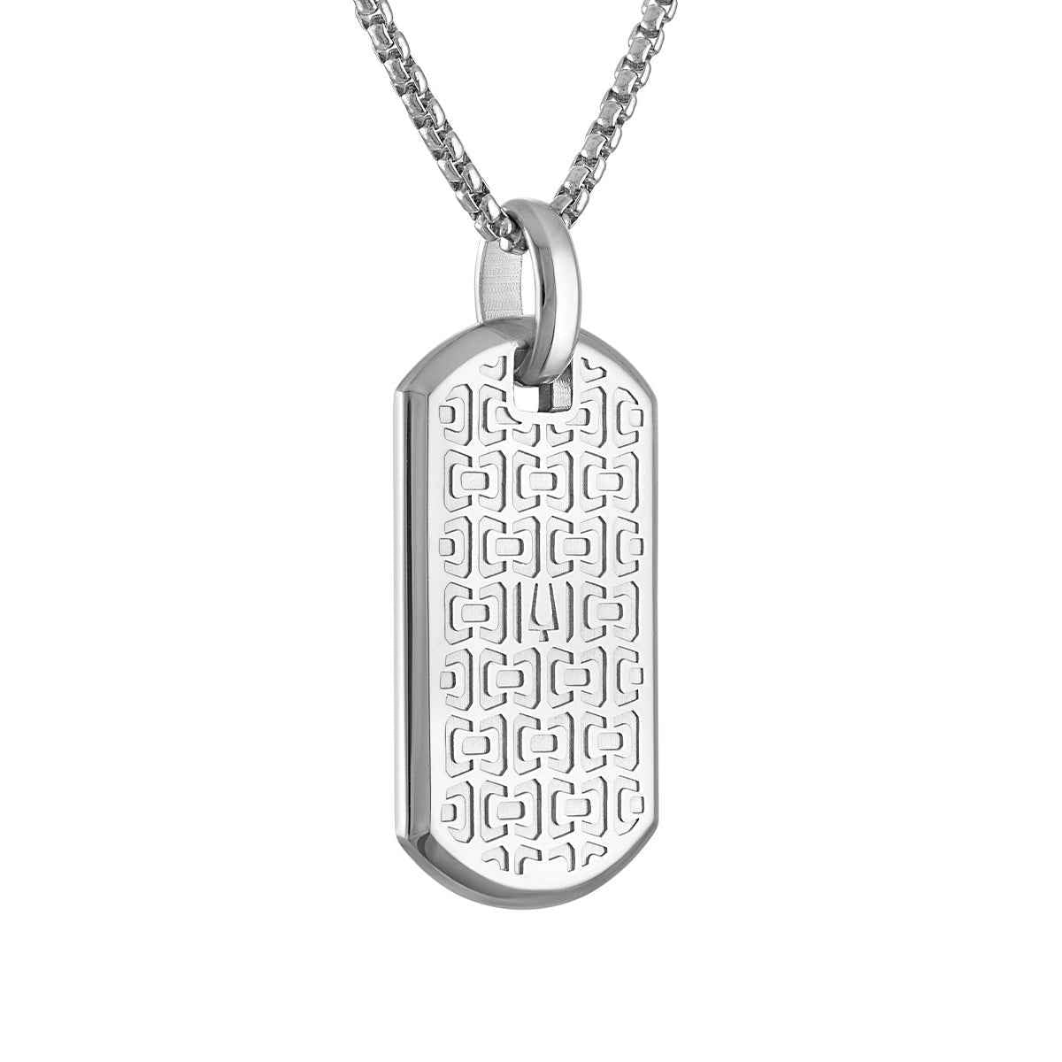 Bulova Men's Meteorite Inlay Dog Tag Pendant in Stainless Steel close-up detail