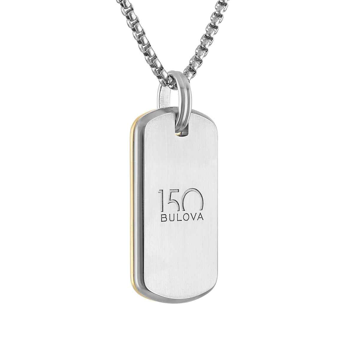 Bulova Men's Flag Dog Tag Pendant in Two-Tone Ion-Plated Stainless Steel close-up detail