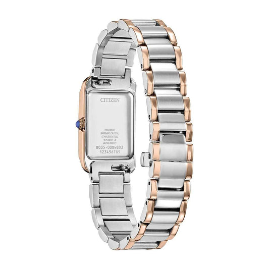 Citizen Ladies' L Bianca Eco-Drive Two-Tone Stainless Steel Watch with White Dial close-up detail