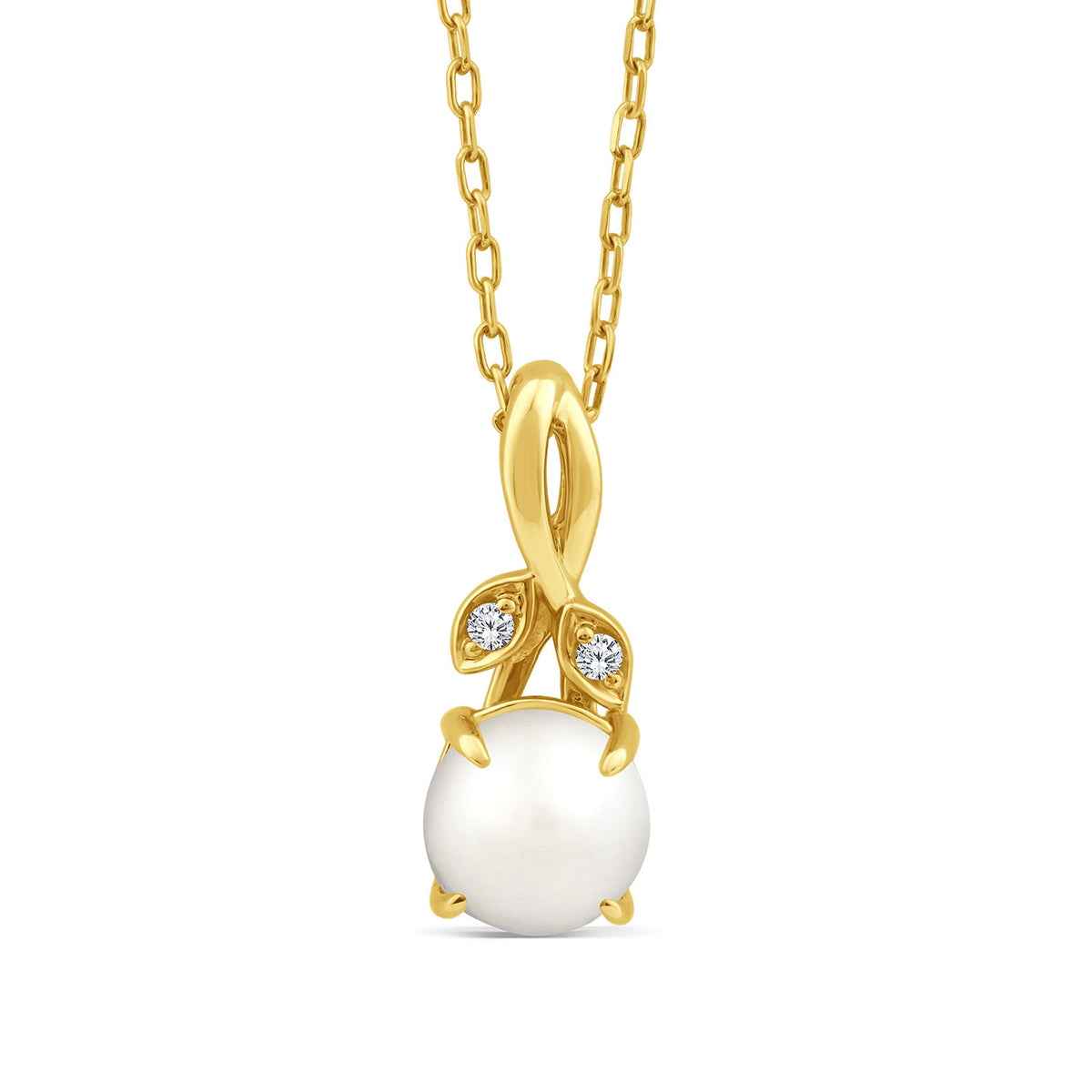 Cultured Freshwater Pearl & Diamond Accent Pendant in 10K Yellow Gold
