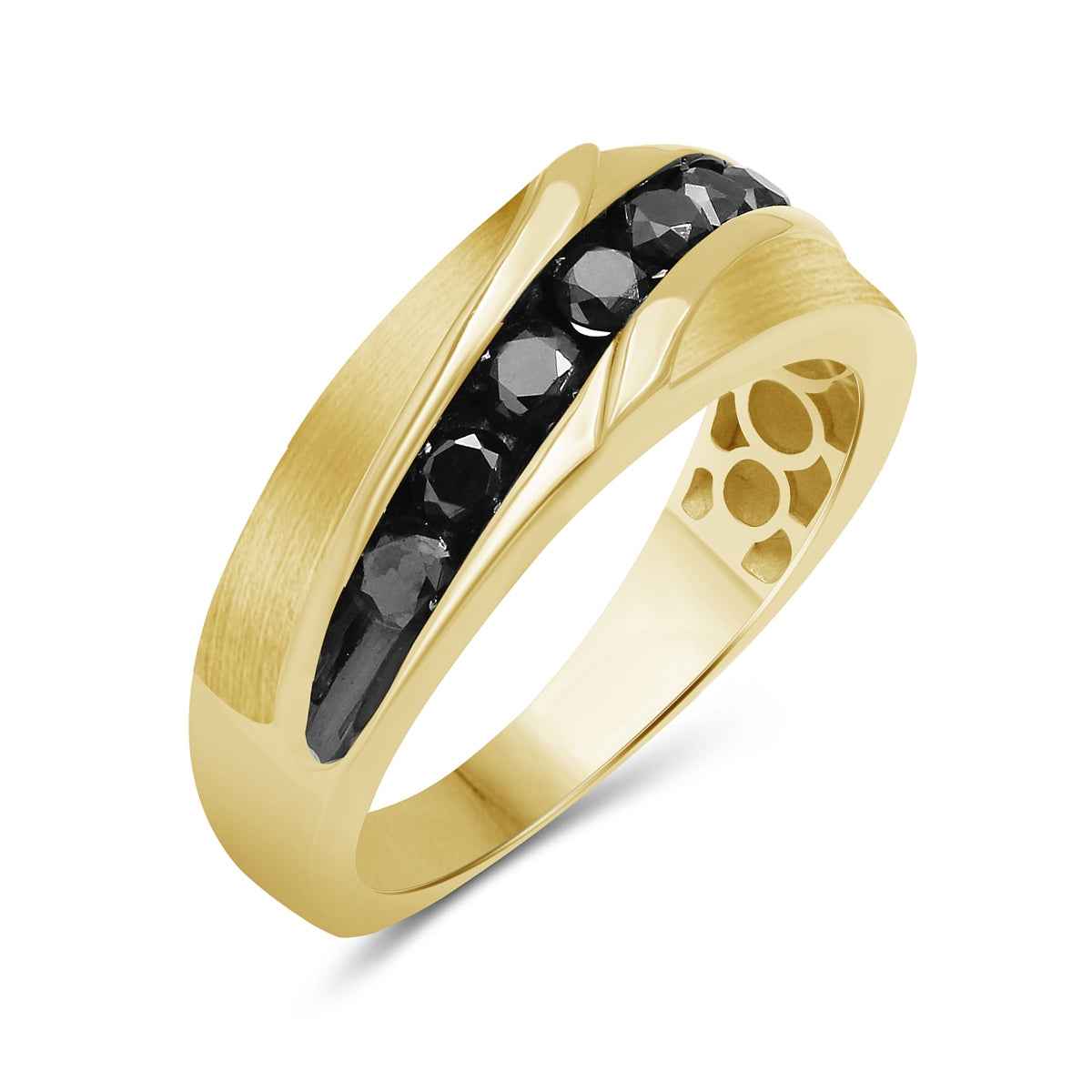 Men's 1 ct. tw. Black Diamond Channel Ring in 10K Yellow Gold front view