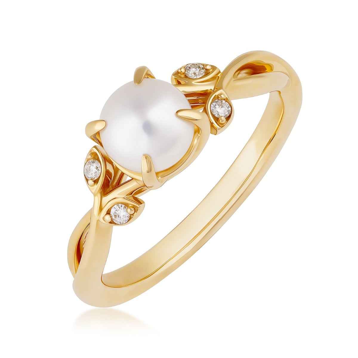 Cultured Freshwater Pearl & Diamond Accent Ring in 10K Yellow Gold front view